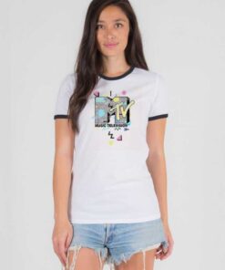 MTV Music Television Retro Design Logo Ringer Tee