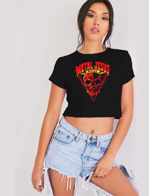 Metal Jesus Rocks Skull Band Crop Top Shirt