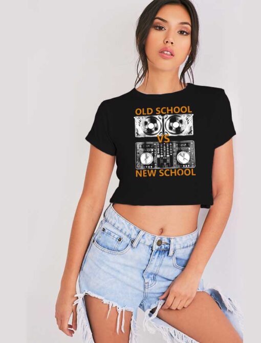 Old School DJ VS New School DJ Device Crop Top Shirt