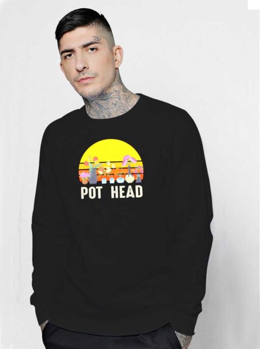 Pot Head Stone Plant Retro Sunset Sweatshirt