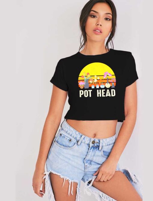 Pot Head Stone Plant Retro Sunset Crop Top Shirt