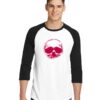 Back Of Skeleton Skull Halloween Raglan Tee