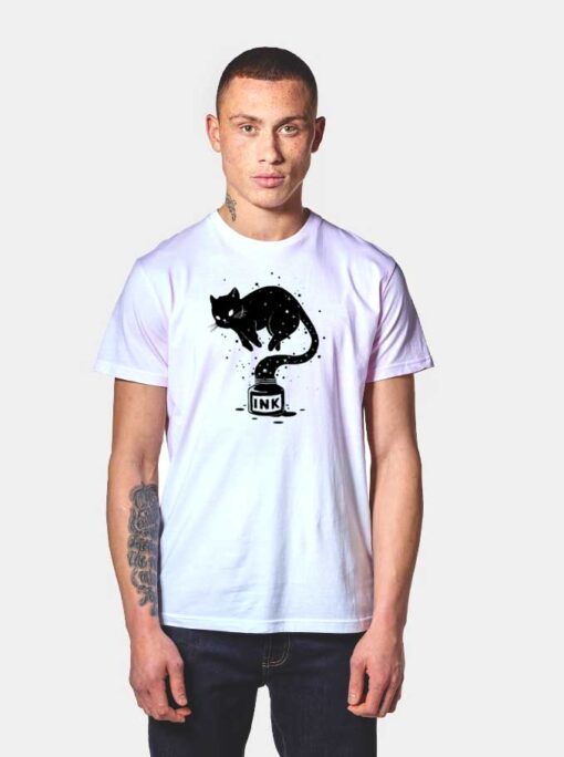 Black Cat Ink Bottle Art T Shirt