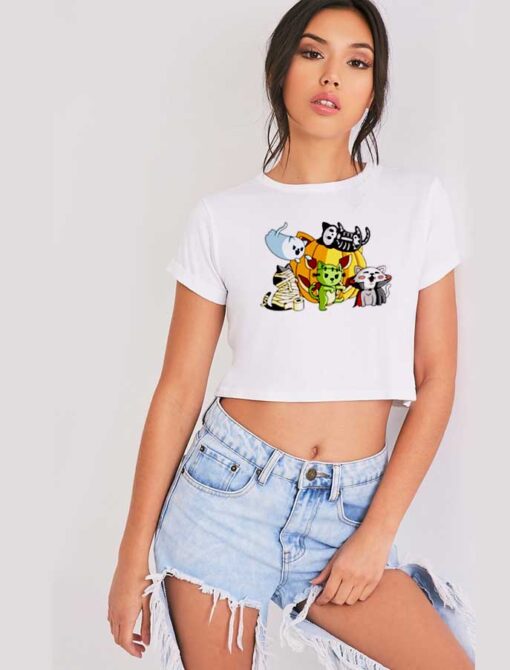 Catoween Cosplaying Halloween Cats Crop Top Shirt