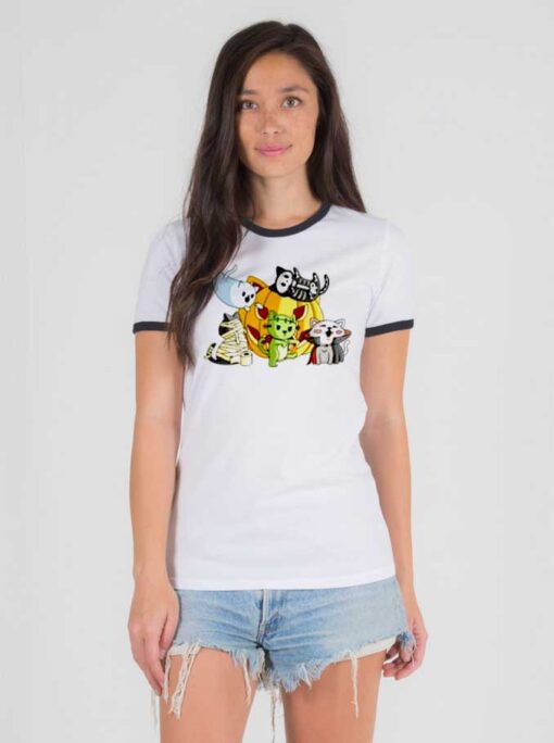 Catoween Cosplaying Halloween Cats Ringer Tee