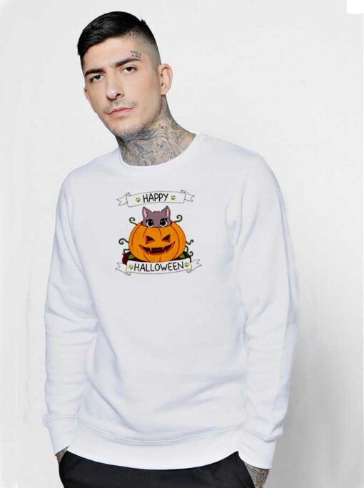 Cute Cat in Pumpkin Happy Halloween Sweatshirt