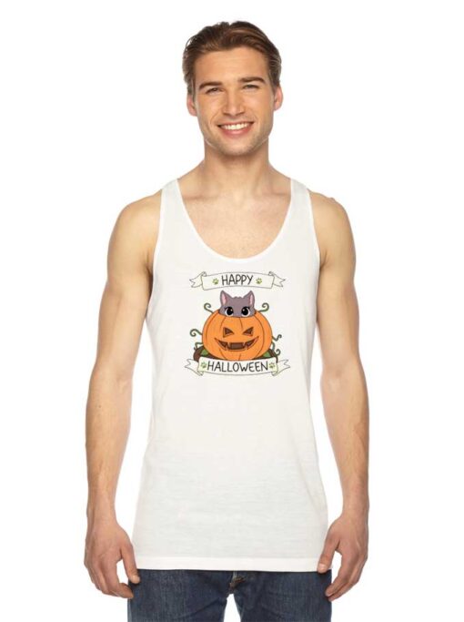 Cute Cat in Pumpkin Happy Halloween Tank Top