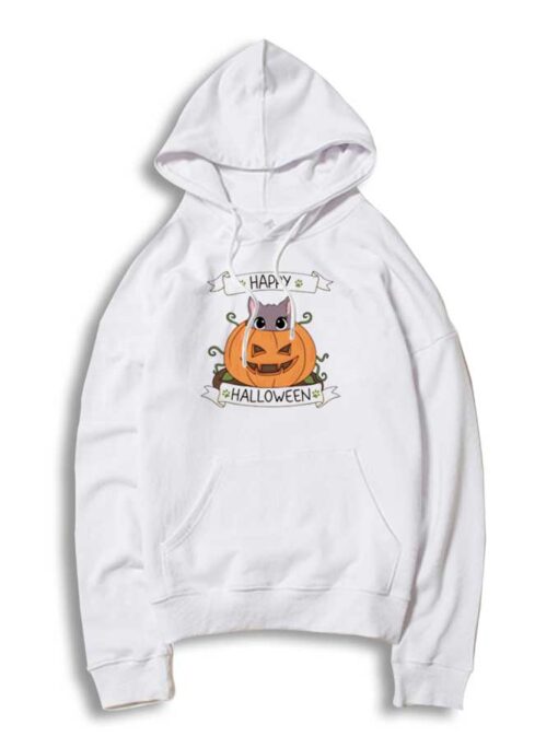 Cute Cat in Pumpkin Happy Halloween Hoodie