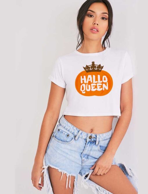 Halloqueen Crown Orange Pumpkin Crop Top Shirt