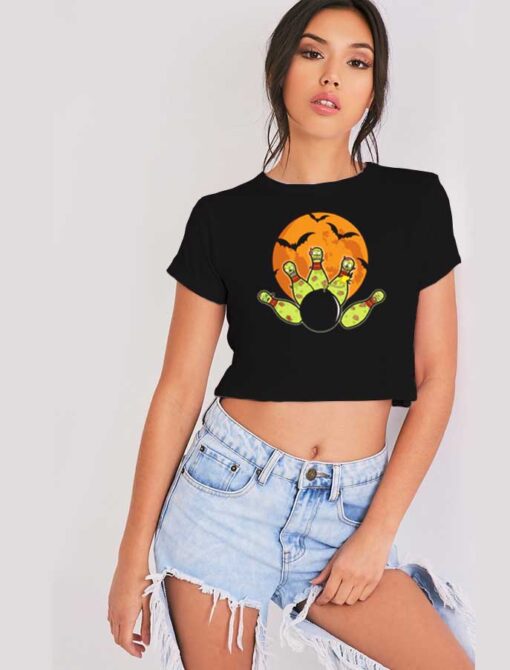 Halloween Bowling Zombie Pins Bomb Crop Top Shirt