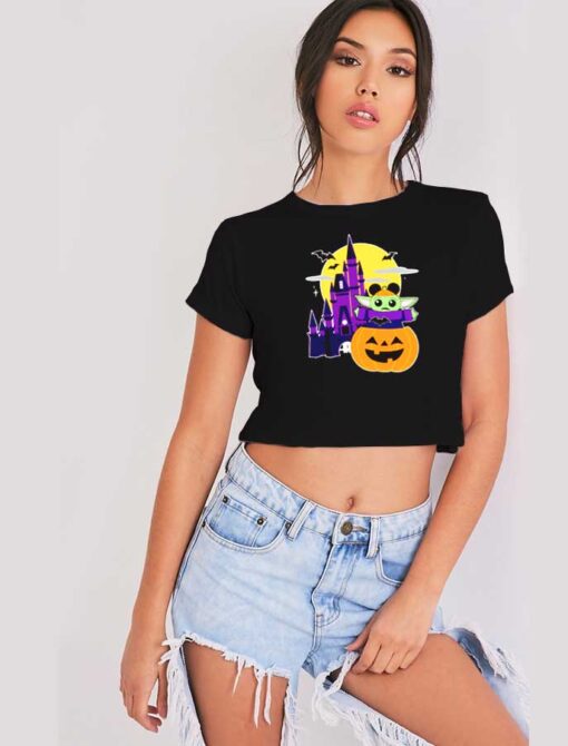 Halloween Castle and Baby Yoda Pumpkin Crop Top Shirt