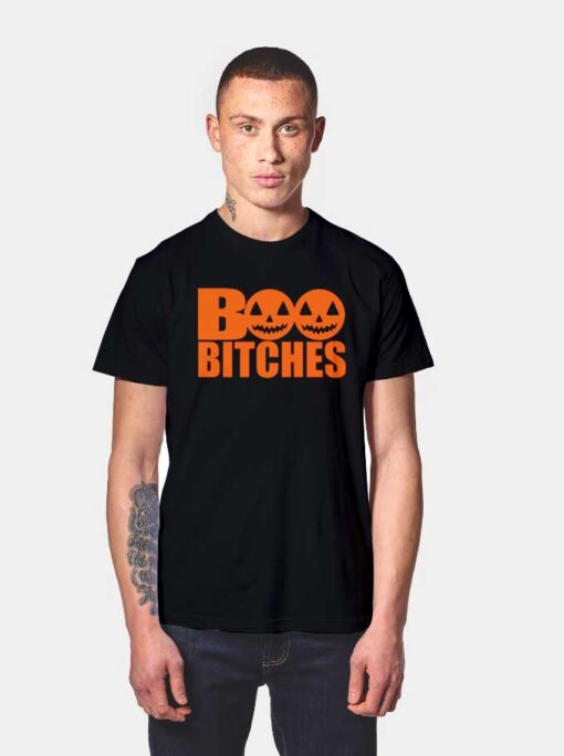 Halloween October Boo Bitches Pumpkin T Shirt