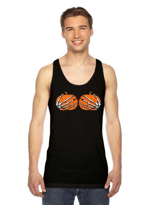 Halloween Pumpkin Boobs Skeleton Hand Tank Top