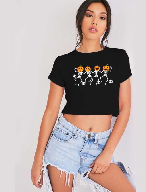 Halloween Soccer Player Pumpkin Skeletons Dance Crop Top Shirt