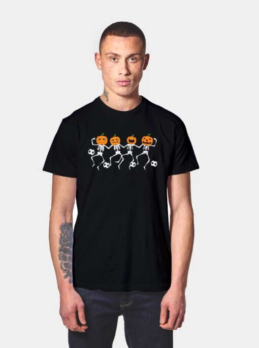 Halloween Soccer Player Pumpkin Skeletons Dance T Shirt