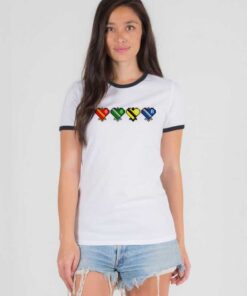 Harry Potter Hogwarts House Heart Pixelated Ringer Tee