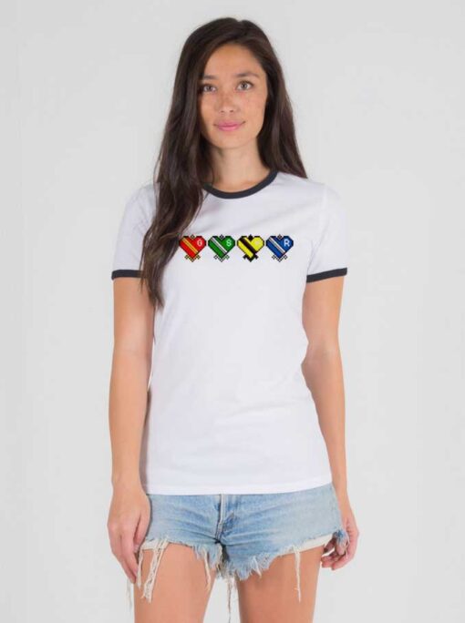 Harry Potter Hogwarts House Heart Pixelated Ringer Tee