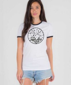 Hogwarts Castle Sky Picture Drawing Ringer Tee