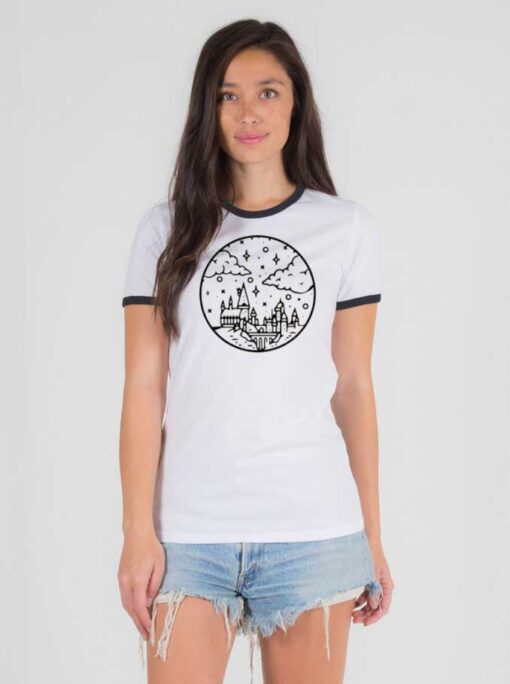 Hogwarts Castle Sky Picture Drawing Ringer Tee