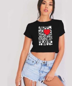 I Love Halloween Doodle Art Crop Top Shirt