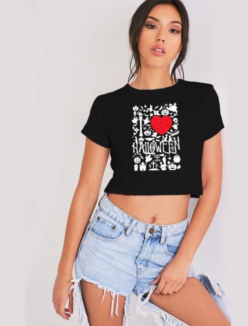 I Love Halloween Doodle Art Crop Top Shirt