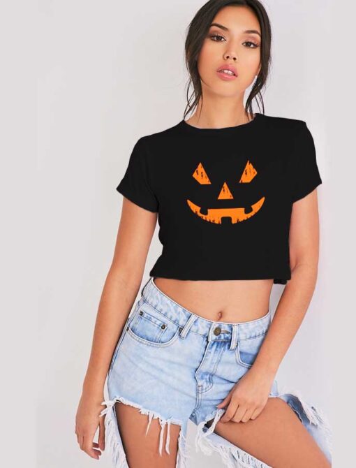 Jack O Lantern Smiling Face Pumpkin Crop Top Shirt