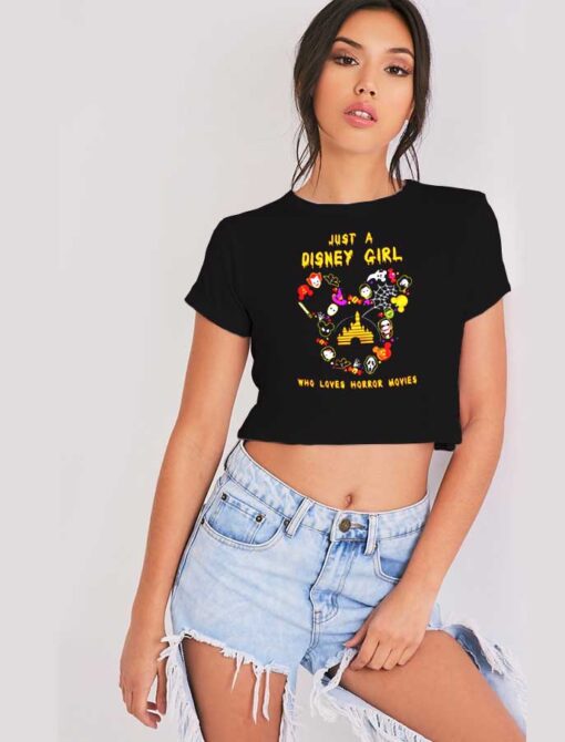 Just A Disney Girl Who Loves Horror Movies Halloween Crop Top Shirt