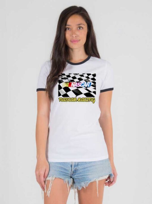 Nascar Racing Check Flag Logo Ringer Tee