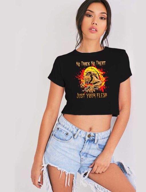 No Trick No Treat Halloween Werewolf Crop Top Shirt