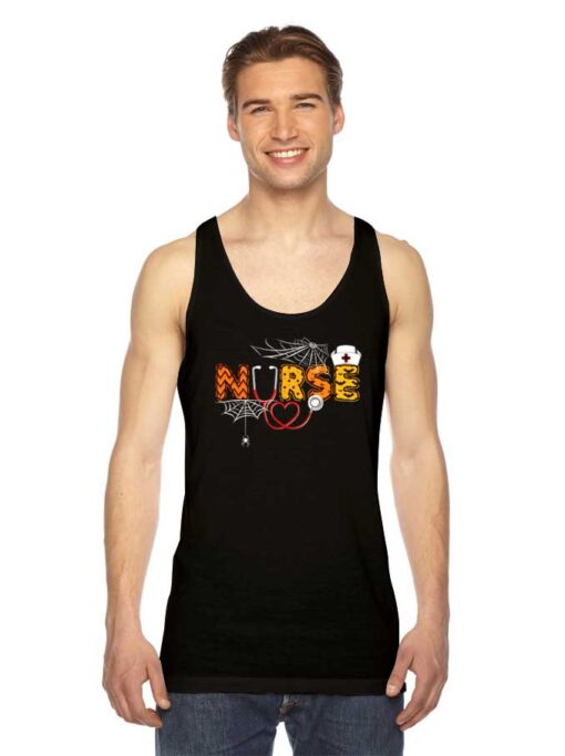 Nurse Halloween Pumpkin Boo Spider Tank Top