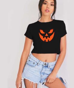 Pumpkin Halloween Women Face Crop Top Shirt