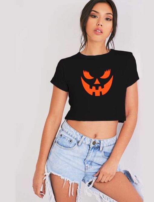 Pumpkin Halloween Women Face Crop Top Shirt