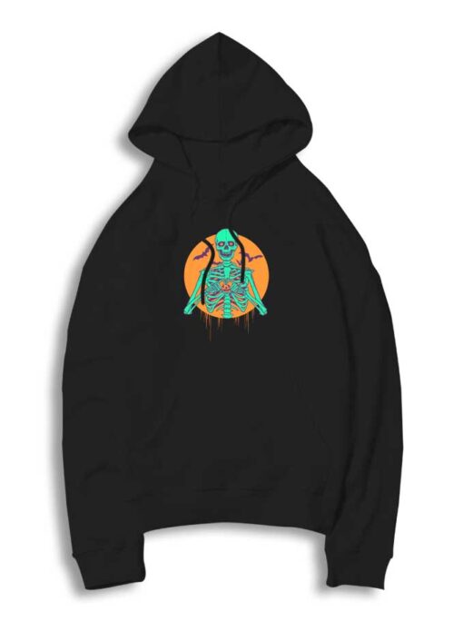 Skeleton I Love Halloween Pumpkin Heart Hoodie