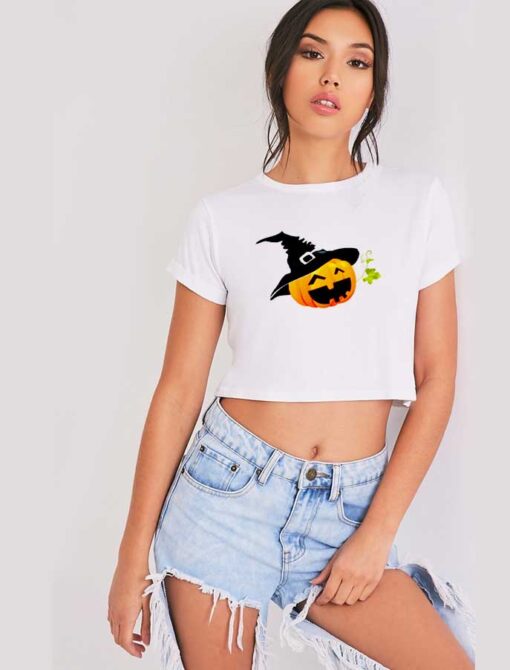 Smiling Pumpkin Jack O Lantern Halloween Crop Top Shirt