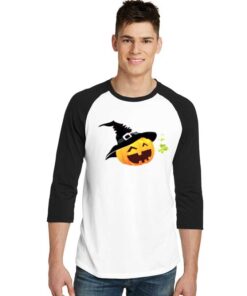 Smiling Pumpkin Jack O Lantern Halloween Raglan Tee