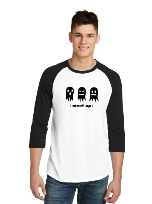 Spooky Scary Ghost Meet Up Halloween Raglan Tee