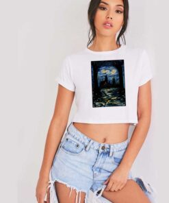 Starry Night Stars Over Hogwarts School Crop Top Shirt