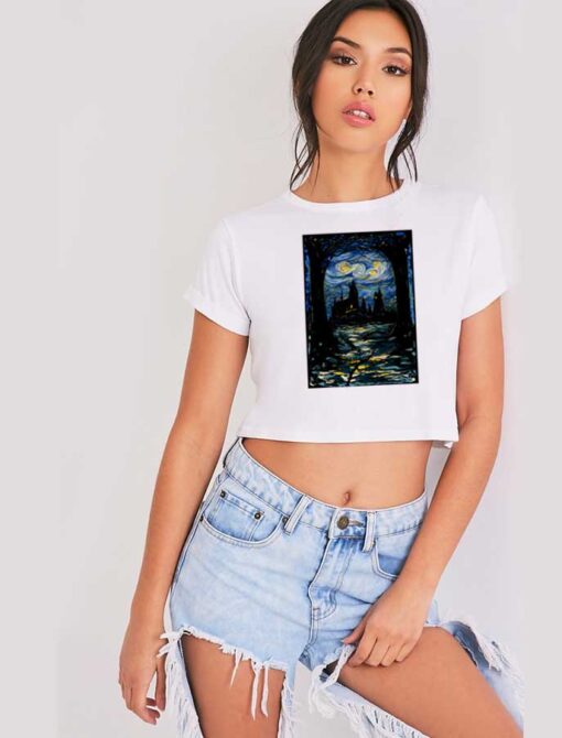 Starry Night Stars Over Hogwarts School Crop Top Shirt