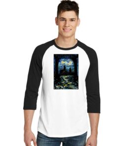 Starry Night Stars Over Hogwarts School Raglan Tee