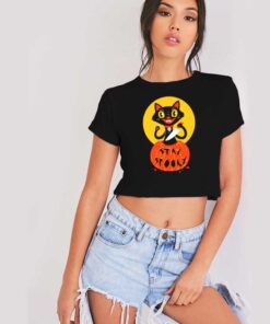 Stay Spooky Black Cat In The Pumpkin Crop Top Shirt