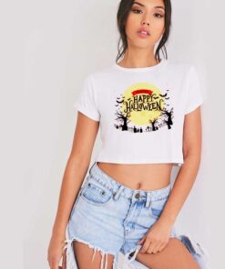 Trick Or Treat Happy Halloween Cemetery Crop Top Shirt