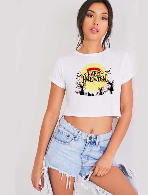 Trick Or Treat Happy Halloween Cemetery Crop Top Shirt