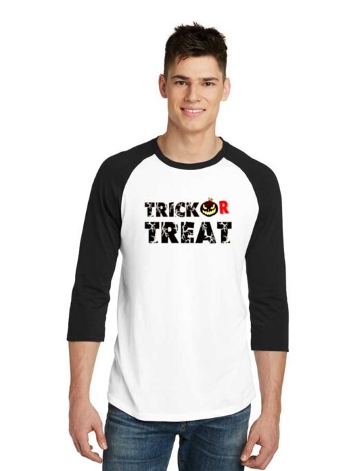 Trick Or Treat Jack O Lantern Pumpkin Raglan Tee