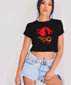 Vampire Castle Red Moon Pumpkin Halloween Crop Top Shirt