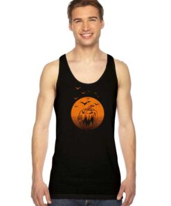 Vintage Vampire Pumpkin Sunset Background Tank Top