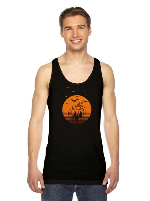 Vintage Vampire Pumpkin Sunset Background Tank Top