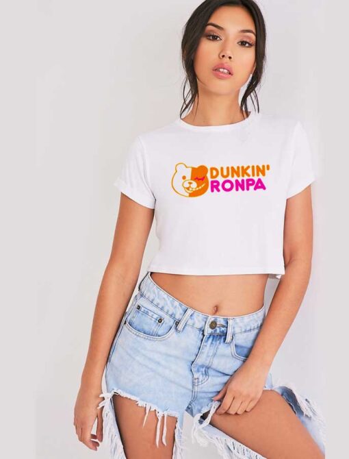 Dunkin Ronpa Black White Bear Donuts Crop Top Shirt