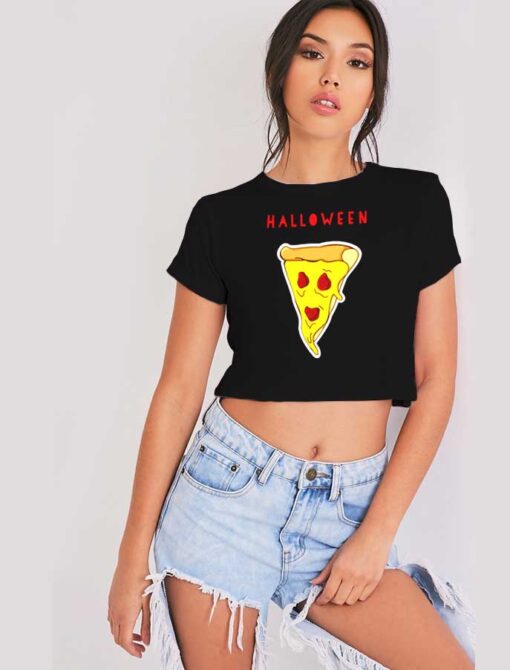 Halloween Pizza Slice Face Costume Crop Top Shirt