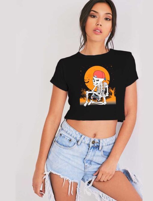 Halloween Skeleton Gamer Boy Crop Top Shirt