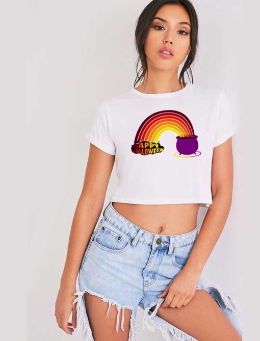 Happy Halloween Rainbow Brewing Pot Crop Top Shirt